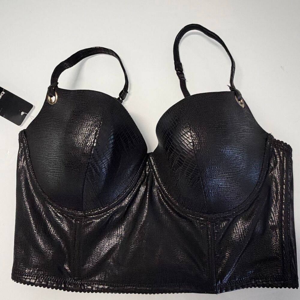 Bebe Black Charmed Python Print Underwire Molded Bustier Bralette Large NWT